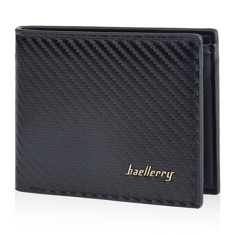 BAELLERRY D2396 Slim Bifold Wallet Zippered Card Holder Carbon Fiber Pattern Purse