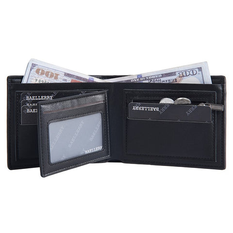 BAELLERRY D2396 Slim Bifold Wallet Zippered Card Holder Carbon Fiber Pattern Purse