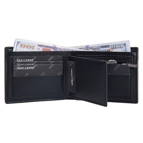BAELLERRY D2396 Slim Bifold Wallet Zippered Card Holder Carbon Fiber Pattern Purse