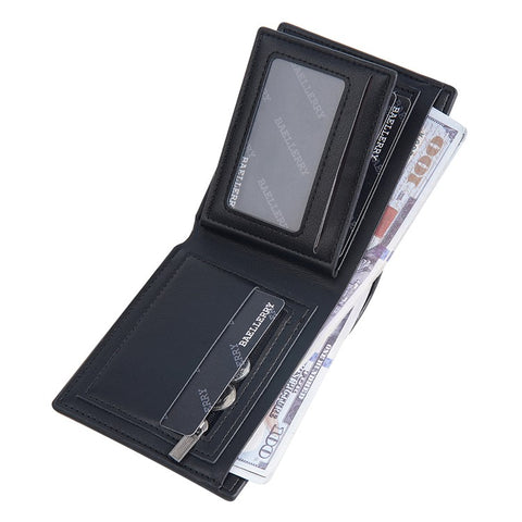 BAELLERRY D2396 Slim Bifold Wallet Zippered Card Holder Carbon Fiber Pattern Purse