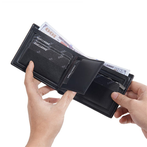 BAELLERRY D2396 Slim Bifold Wallet Zippered Card Holder Carbon Fiber Pattern Purse
