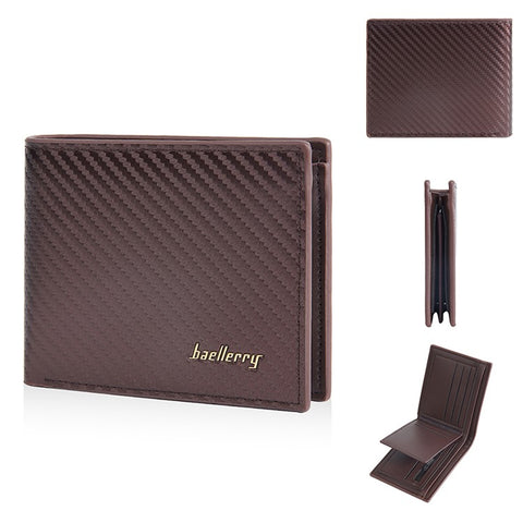 BAELLERRY D2396 Slim Bifold Wallet Zippered Card Holder Carbon Fiber Pattern Purse