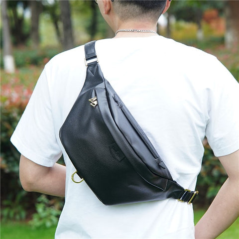 BAELLERRY N8854 Crossbody Bag Fanny Pack Vintage PU Leather Sling Chest Bag