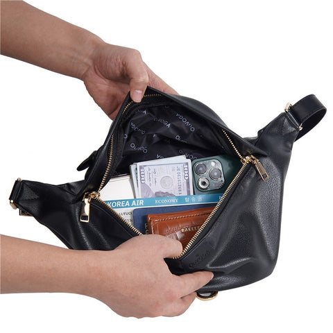 BAELLERRY N8854 Crossbody Bag Fanny Pack Vintage PU Leather Sling Chest Bag