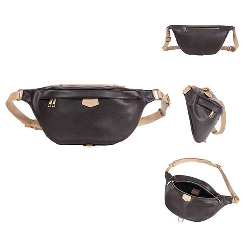 BAELLERRY N8854 Crossbody Bag Fanny Pack Vintage PU Leather Sling Chest Bag