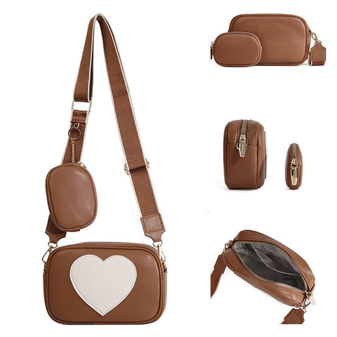 BAELLERRY N8936 Crossbody Bag Heart Pattern Women Ladies Shoulder Bag with Small Bag
