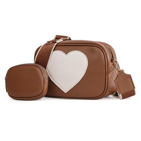 BAELLERRY N8936 Crossbody Bag Heart Pattern Women Ladies Shoulder Bag with Small Bag