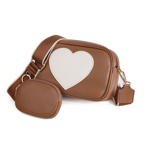 BAELLERRY N8936 Crossbody Bag Heart Pattern Women Ladies Shoulder Bag with Small Bag