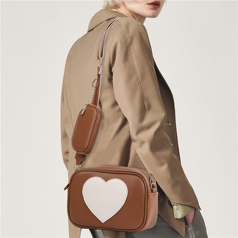 BAELLERRY N8936 Crossbody Bag Heart Pattern Women Ladies Shoulder Bag with Small Bag