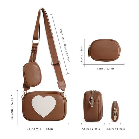 BAELLERRY N8936 Crossbody Bag Heart Pattern Women Ladies Shoulder Bag with Small Bag