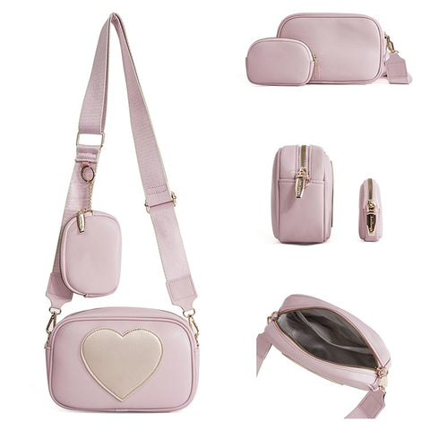 BAELLERRY N8936 Crossbody Bag Heart Pattern Women Ladies Shoulder Bag with Small Bag