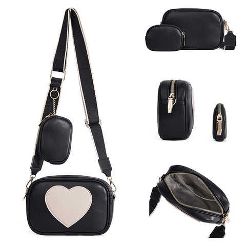 BAELLERRY N8936 Crossbody Bag Heart Pattern Women Ladies Shoulder Bag with Small Bag