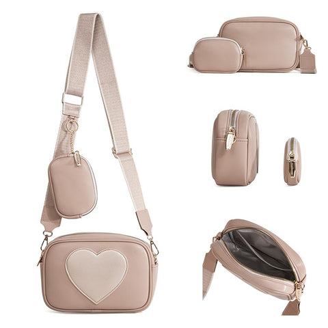 BAELLERRY N8936 Crossbody Bag Heart Pattern Women Ladies Shoulder Bag with Small Bag