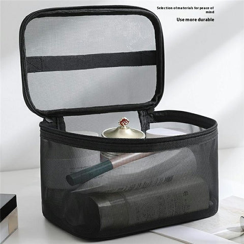 Single Layer Zipper Mesh Toiletry Bag Travel Portable Makeup Cosmetics Storage Organizer