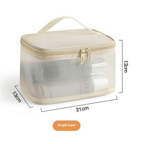 Single Layer Zipper Mesh Toiletry Bag Travel Portable Makeup Cosmetics Storage Organizer