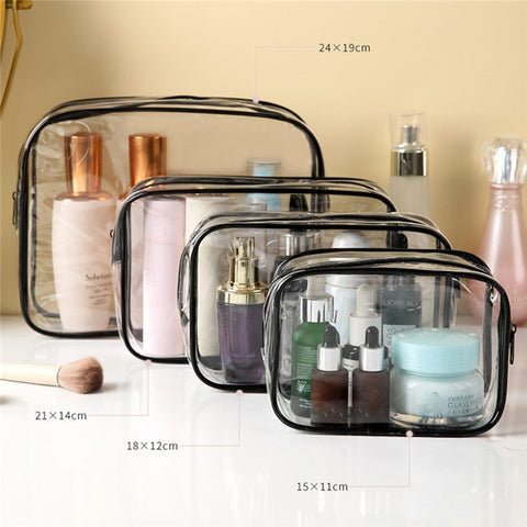 4Pcs Travel Makeup Organizer PVC Waterproof Cosmetic Toiletry Pouch Zipper Storage Bag