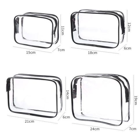 4Pcs Travel Makeup Organizer PVC Waterproof Cosmetic Toiletry Pouch Zipper Storage Bag
