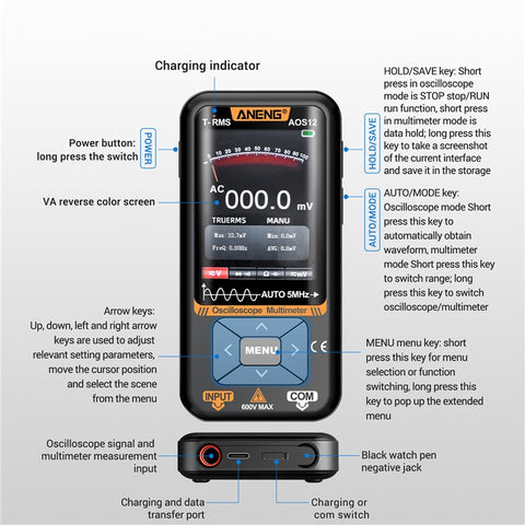 ANENG AOS12 2 In 1 Smart Color Screen Digital Oscilloscope Portable Handheld Multimeter