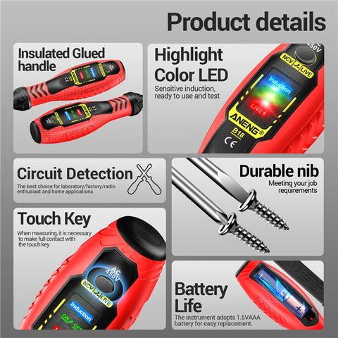 ANENG B18 High Torque Voltage Tester Pen Live / Neutral Wire Detection Continuity Test NCV Light Indication