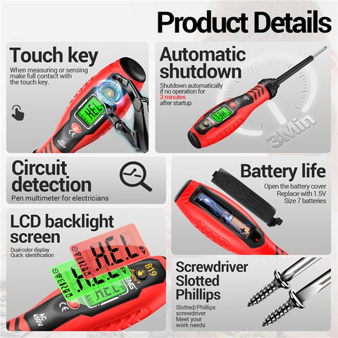 ANENG B19 Digital NCV Voltage Tester Auto Power Off High Torque Non-Contact  /  Contact AC Detector