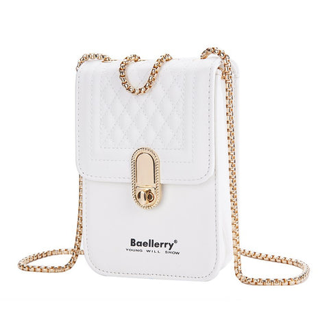 BAELLERRY N3239 PU Leather Cash Cards Phone Storage Bag Stylish Women Crossbody Bag with Locking Buckle and Chain Strap