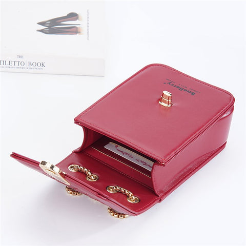 BAELLERRY N3239 PU Leather Cash Cards Phone Storage Bag Stylish Women Crossbody Bag with Locking Buckle and Chain Strap