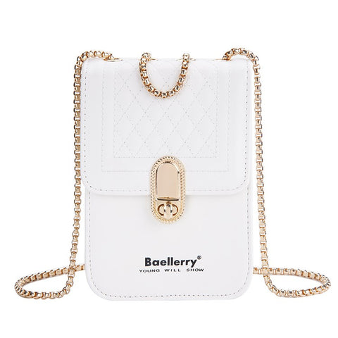 BAELLERRY N3239 PU Leather Cash Cards Phone Storage Bag Stylish Women Crossbody Bag with Locking Buckle and Chain Strap