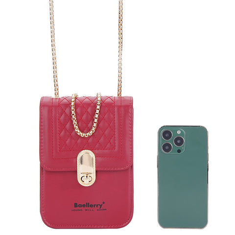 BAELLERRY N3239 PU Leather Cash Cards Phone Storage Bag Stylish Women Crossbody Bag with Locking Buckle and Chain Strap