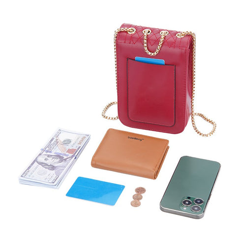 BAELLERRY N3239 PU Leather Cash Cards Phone Storage Bag Stylish Women Crossbody Bag with Locking Buckle and Chain Strap