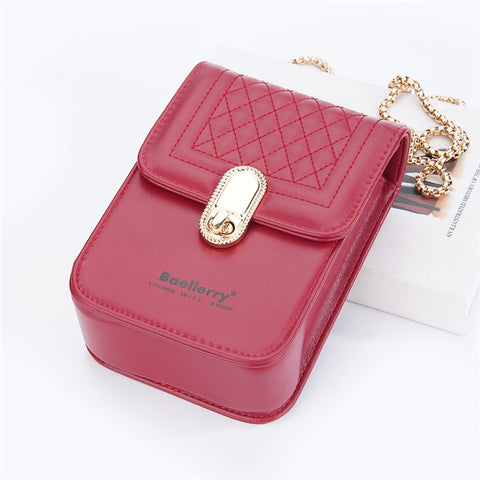 BAELLERRY N3239 PU Leather Cash Cards Phone Storage Bag Stylish Women Crossbody Bag with Locking Buckle and Chain Strap