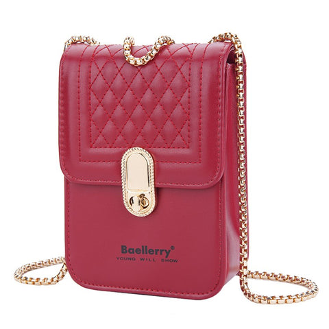 BAELLERRY N3239 PU Leather Cash Cards Phone Storage Bag Stylish Women Crossbody Bag with Locking Buckle and Chain Strap