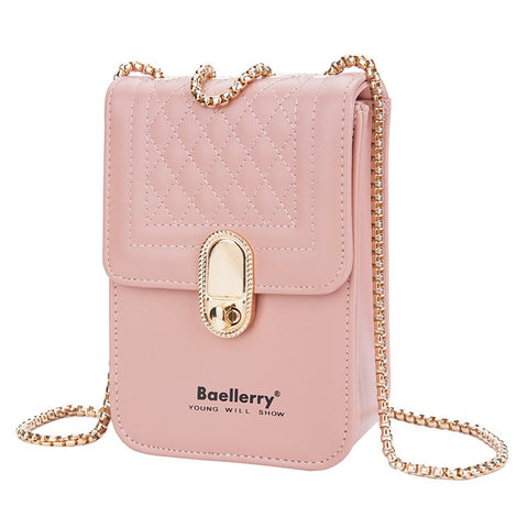 BAELLERRY N3239 PU Leather Cash Cards Phone Storage Bag Stylish Women Crossbody Bag with Locking Buckle and Chain Strap