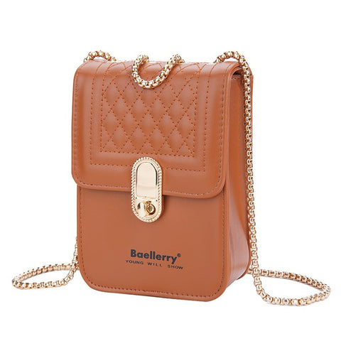 BAELLERRY N3239 PU Leather Cash Cards Phone Storage Bag Stylish Women Crossbody Bag with Locking Buckle and Chain Strap