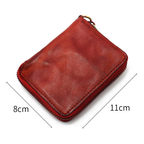 SG118 Men's Zippered Wallet Retro Genuine Leather Billfold Card Holder Bag Coin Change Storage Pouch