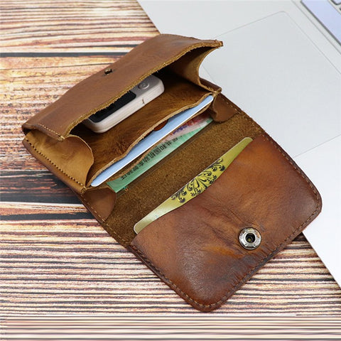 SG133 Genuine Leather Card Holder Pouch Compact Coin Storage Bag Wallet Cash Carrying Bag