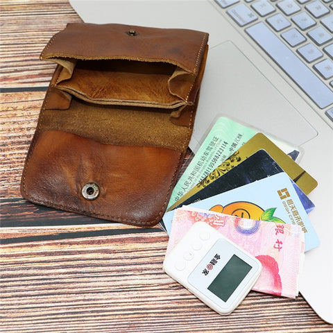 SG133 Genuine Leather Card Holder Pouch Compact Coin Storage Bag Wallet Cash Carrying Bag