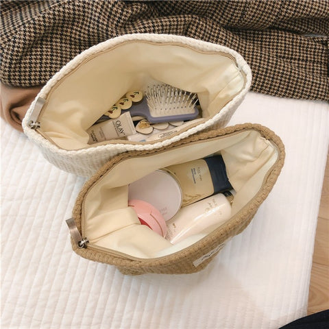 130 Knitted Style Makeup Handy Carrying Bag Large Capacity Toiletries Organizer Bag Cosmetic Storage Pouch for Travel