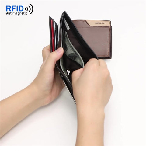 SUNICETY Men's Wallet RFID Blocking Card Storage Pouch Money Cash Coin Carrying Bag with Multiple Card Slots and Zipper Pocket