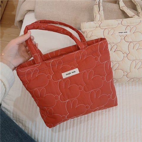 576 Rabbit Pattern Cotton Cloth Handbag Shopping Tote Bag Large Capacity Soft Travel Storage Hand Bag