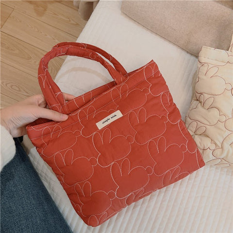 576 Rabbit Pattern Cotton Cloth Handbag Shopping Tote Bag Large Capacity Soft Travel Storage Hand Bag
