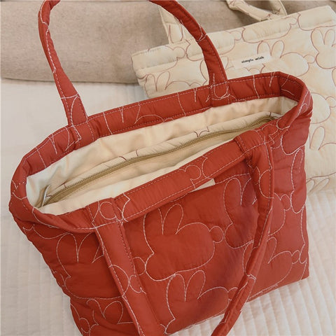 576 Rabbit Pattern Cotton Cloth Handbag Shopping Tote Bag Large Capacity Soft Travel Storage Hand Bag