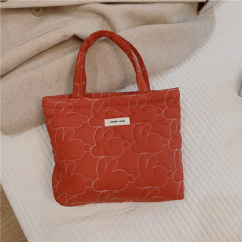 576 Rabbit Pattern Cotton Cloth Handbag Shopping Tote Bag Large Capacity Soft Travel Storage Hand Bag