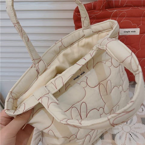 576 Rabbit Pattern Cotton Cloth Handbag Shopping Tote Bag Large Capacity Soft Travel Storage Hand Bag