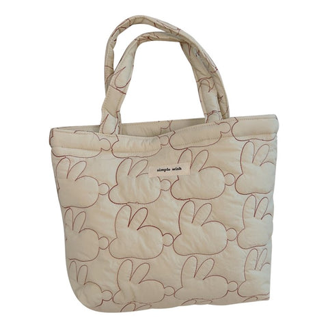 576 Rabbit Pattern Cotton Cloth Handbag Shopping Tote Bag Large Capacity Soft Travel Storage Hand Bag
