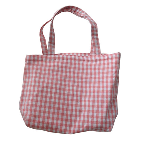573 Women Cotton Tote Bag Grid Pattern Shoulder Bag for Gym, Work, School