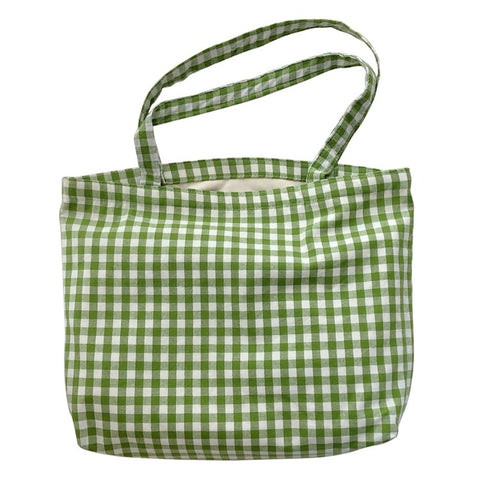 573 Women Cotton Tote Bag Grid Pattern Shoulder Bag for Gym, Work, School