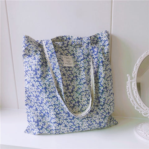 256 Cotton Tote Bag Floral Flower Pattern Wear-resistant Large Capacity Canvas Shoulder Bag for Gym, Work, School
