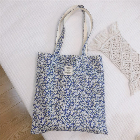 256 Cotton Tote Bag Floral Flower Pattern Wear-resistant Large Capacity Canvas Shoulder Bag for Gym, Work, School