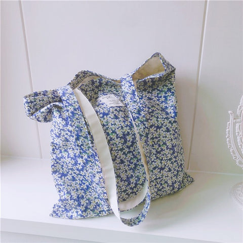 256 Cotton Tote Bag Floral Flower Pattern Wear-resistant Large Capacity Canvas Shoulder Bag for Gym, Work, School