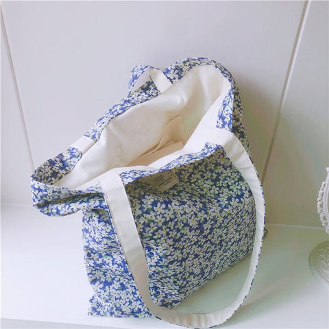 256 Cotton Tote Bag Floral Flower Pattern Wear-resistant Large Capacity Canvas Shoulder Bag for Gym, Work, School